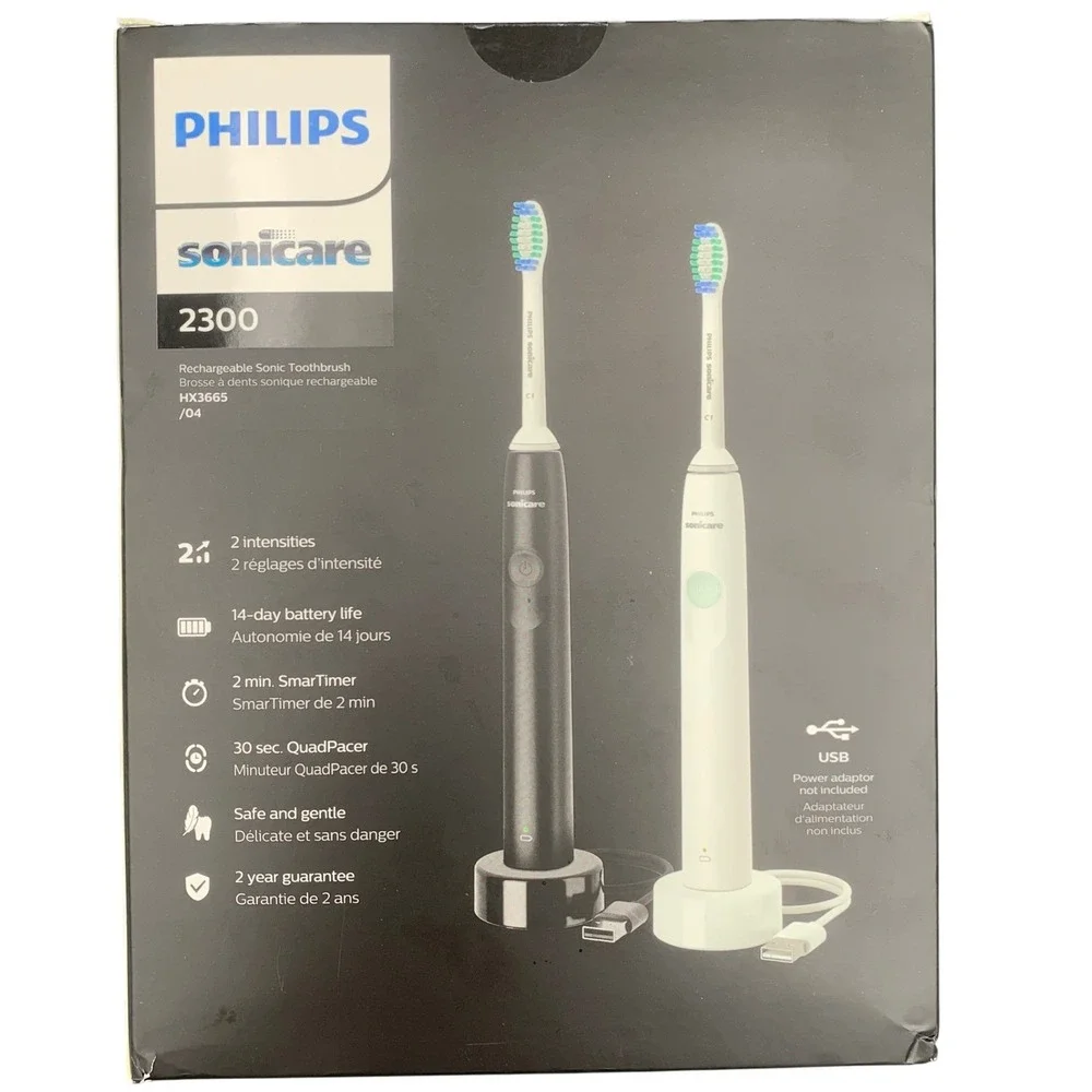 Philips Sonicare 2300 Rechargeable Electric Toothbrush X2 HX3665/04 Black White
